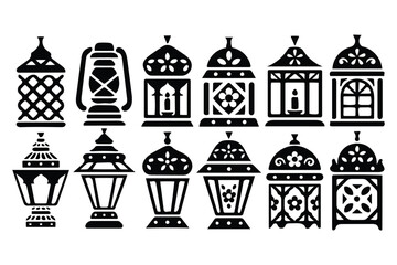 vector illustration, lantern icon set, festival icon pack, light icon set, solid icon