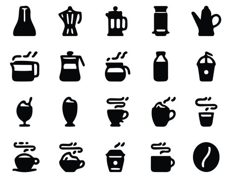 vector illustration, coffee icon set, grinder icon pack, glass icon set, solid icon