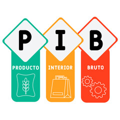 PIB - Producto Interior Bruto acronym. business concept background.  vector illustration concept with keywords and icons. lettering illustration with icons for web banner, flyer, landing