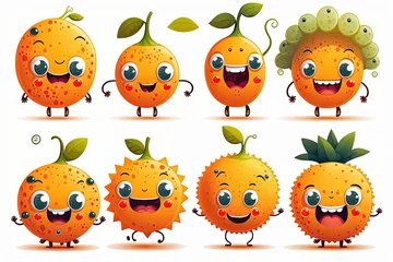 Fotobehang cartoon characters of fruit, happy and smile, cute fruit monsters, white background, vector illustration, Made by AI,Artificial intelligence © waranyu