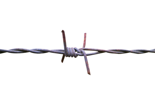 barbed wire fence isolated on white background.