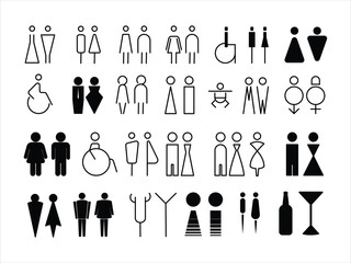 Many options for symbols depicting toilets.