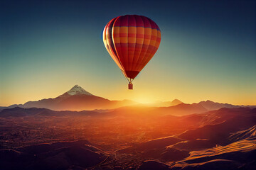 Fototapeta premium hot air balloon at sunset, Generative AI Art Illustration