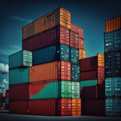 Container cargo box, Global logistics transportation import and export by container cargo freight shipping, generative ai