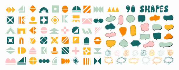 Set of simple geometric shapes. Random icon elements, speech bubbles, and doodles. For creating your own patterns and designs.