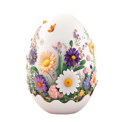 Easter egg with flowers. Isolated design element on the transparent background.  Conceptual  illustration for easter or spring festival.  Generative AI.