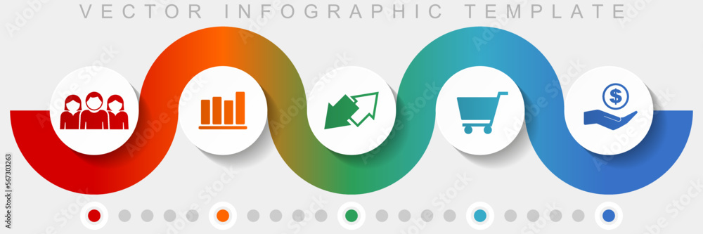 Poster trade infographic vector template with icon set, miscellaneous icons such as customers, graph, excha