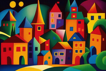 colorful European village in the style