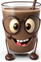 Cute Adorable  Glass of Chocolate Milk Character Design with Big Eyes Generative AI Digital Illustration Part#20223