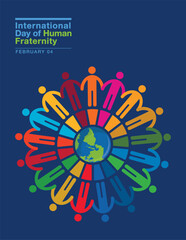 International Day of Human Fraternity. February 4. Logo design. Holiday concept. Human holding hand around the globe. sustainable development global goals.