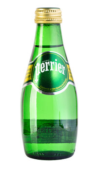 Green bottle "Perrier " isolated