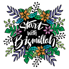Start with bismillah, hand lettering. Islamic poster. 