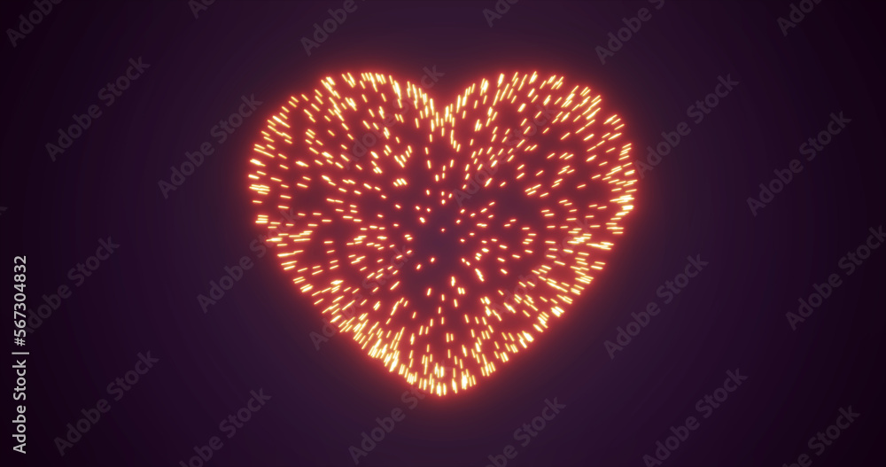 Poster abstract red fireworks festive fireworks for valentine's day in the shape of a heart from glowing pa