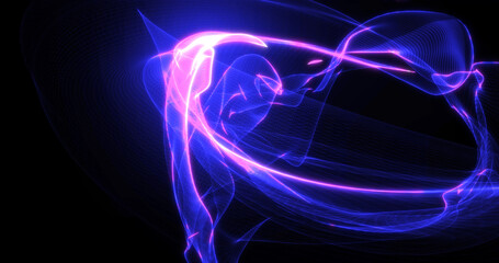 Abstract background with purple beautiful smoke from waves and lines energy hi-tech magic laser neon with glow effect