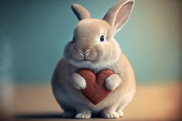 Obraz na płótnie Canvas Adorable bunny holding a heart. Cute valentines bunny. Valentines day card. Love rabbit. Rabbit with a heart