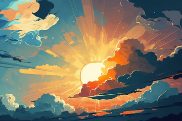 digital drawing sky with clouds and sun stars sunrise or sunset