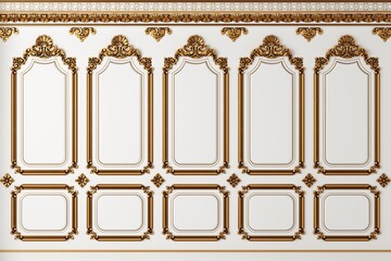 Classic wall of white and gold wood panels © denisik11