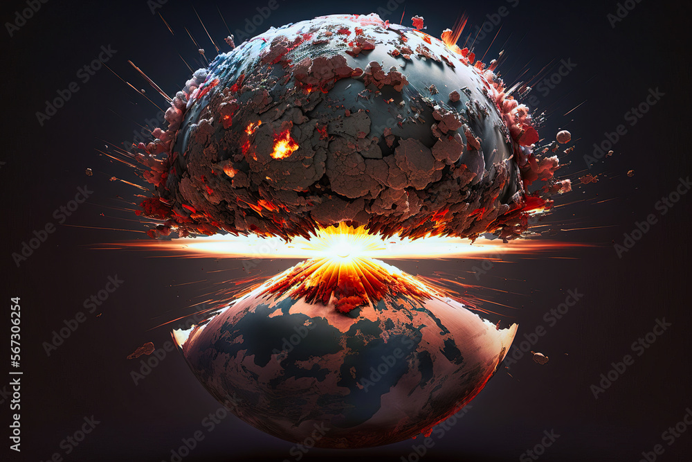 Wall mural concept of planet earth exploding from atomic bomb