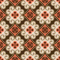 Seamless pattern with folk motifs in 4 colors