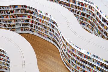 White colour book shelves in the public library. Library Interior