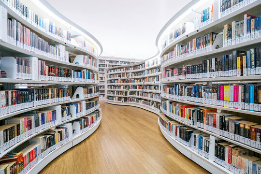 White colour book shelves in the public library. Library Interior
