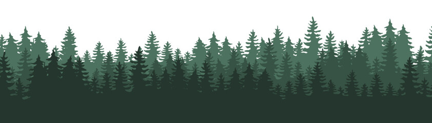 Fototapeta premium Forest blackforest vector illustration banner landscape panorama - Green silhouette of spruce and fir trees, isolated on white background