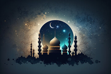 Beautiful Mosque in Ramadan, Greetings, Background, Generative AI