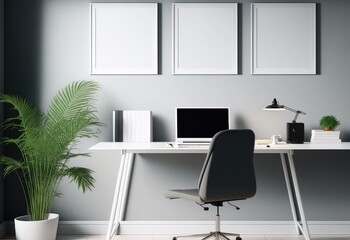 Home office, Scandinavian style minimal furniture, minimalist. Generative AI.