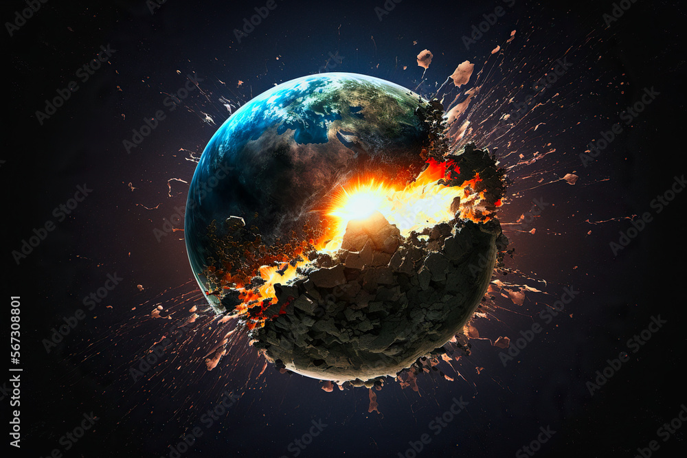 Wall mural concept of planet earth exploding from atomic bomb