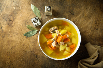 Traditional homemade fish soup with vegetables