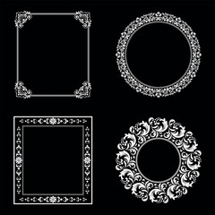 Set of decorative frames Elegant vector element for design in Eastern style, place for text. Floral black and white borders. Lace illustration for invitations and greeting cards.