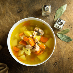 Traditional homemade fish soup with vegetables