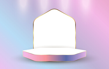 A products stage with backdrop for display Luxury podium vector design with geometric platform. A 3d podium and stand to show cosmetic products advertising mockup and package