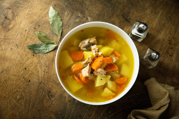 Traditional homemade fish soup with vegetables