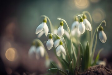 Beautiful snowdrop flowers macro photography spring galanthus illustration generative ai