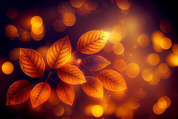 illumination leaves and bokeh. fall autumn background with sample text. Generative Ai.