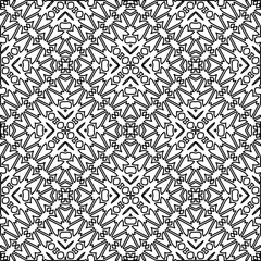 Stylish texture with figures from lines.
Abstract geometric black and white pattern for web page, textures, card, poster, fabric, textile. Monochrome graphic repeating design. 