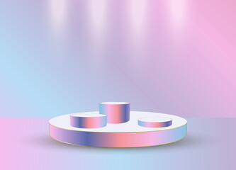 Group of stages Award ceremony concept with backdrop design vector. Rainbow 3 Abstract round podium design