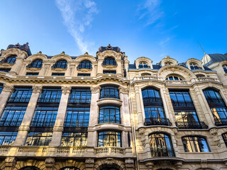 Antique building view in Paris city, France. 