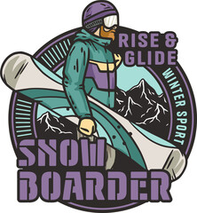 Obraz premium Snowboarder on a snowy mountain. Winter season extreme active sport. Emblem about snowboarding