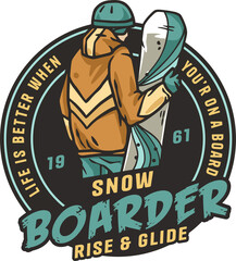 Snowboarder on a snowy mountain. Winter season extreme active sport. Emblem about snowboarding