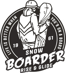 Snowboarder on a snowy mountain. Winter season extreme active sport. Emblem about snowboarding