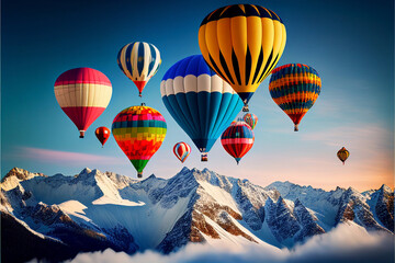 Bright balloons in the sky. Balloon Festival. AI generated.