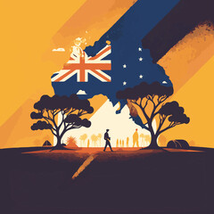Cool Australia Background Perfect for Australia Day 2023 Trees and Vibrant Orange, generative ai