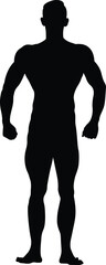 real muscular athletic bodybuilder in relaxed pose black silhouette