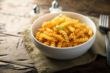 Pasta with tomato sauce and basil