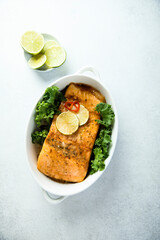 Roasted salmon with lime and chili