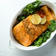 Roasted salmon with lime and chili