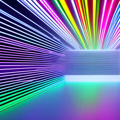 AI-Generated, abstract colorful background, bright neon rays, and glowing lines. Pink, yellow, blue, and white creative wallpaper