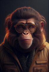 illustration portrait of ape wearing jacket. Generative AI.